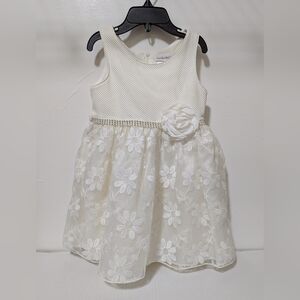 Sweet Heart Rose | 3 Toddler Girls Sleeveless Antique White Daisy Applique Dress